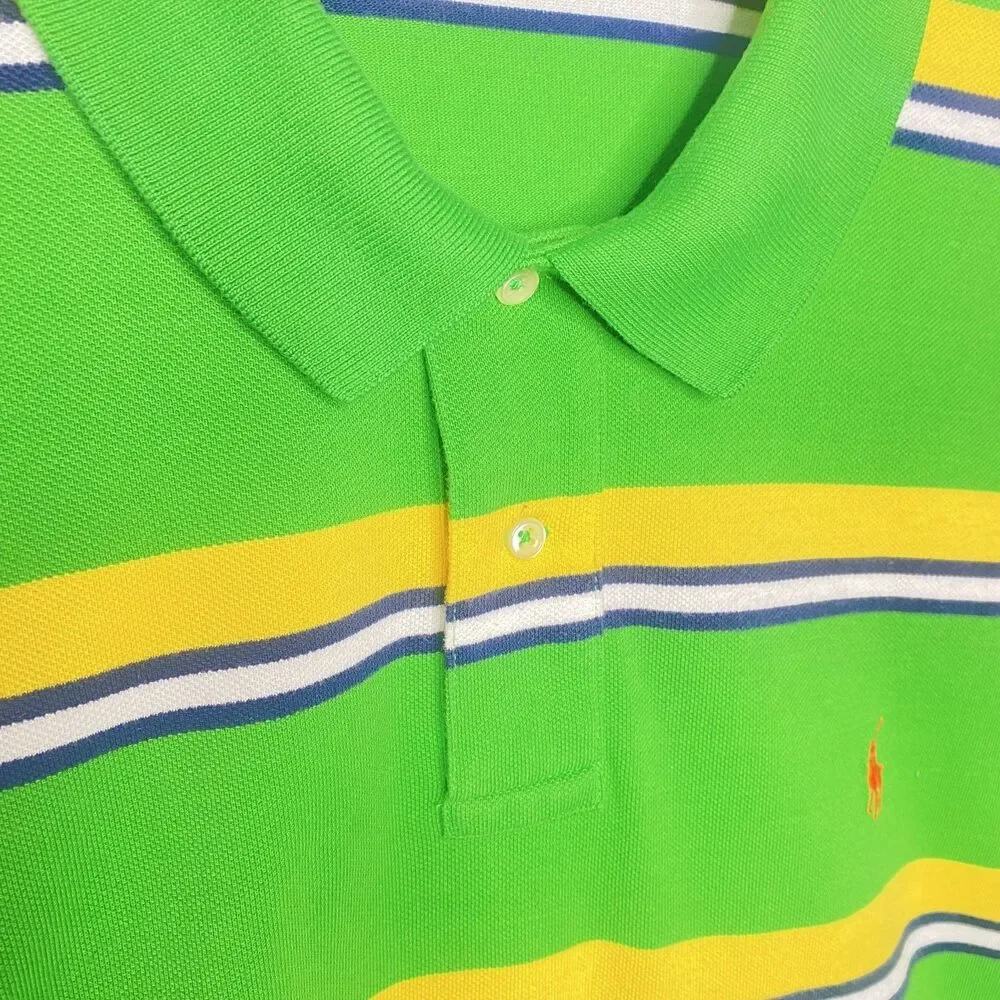 POLO by Ralph Lauren classic mens shirt Green Yellow Navy White stripe sz XXL